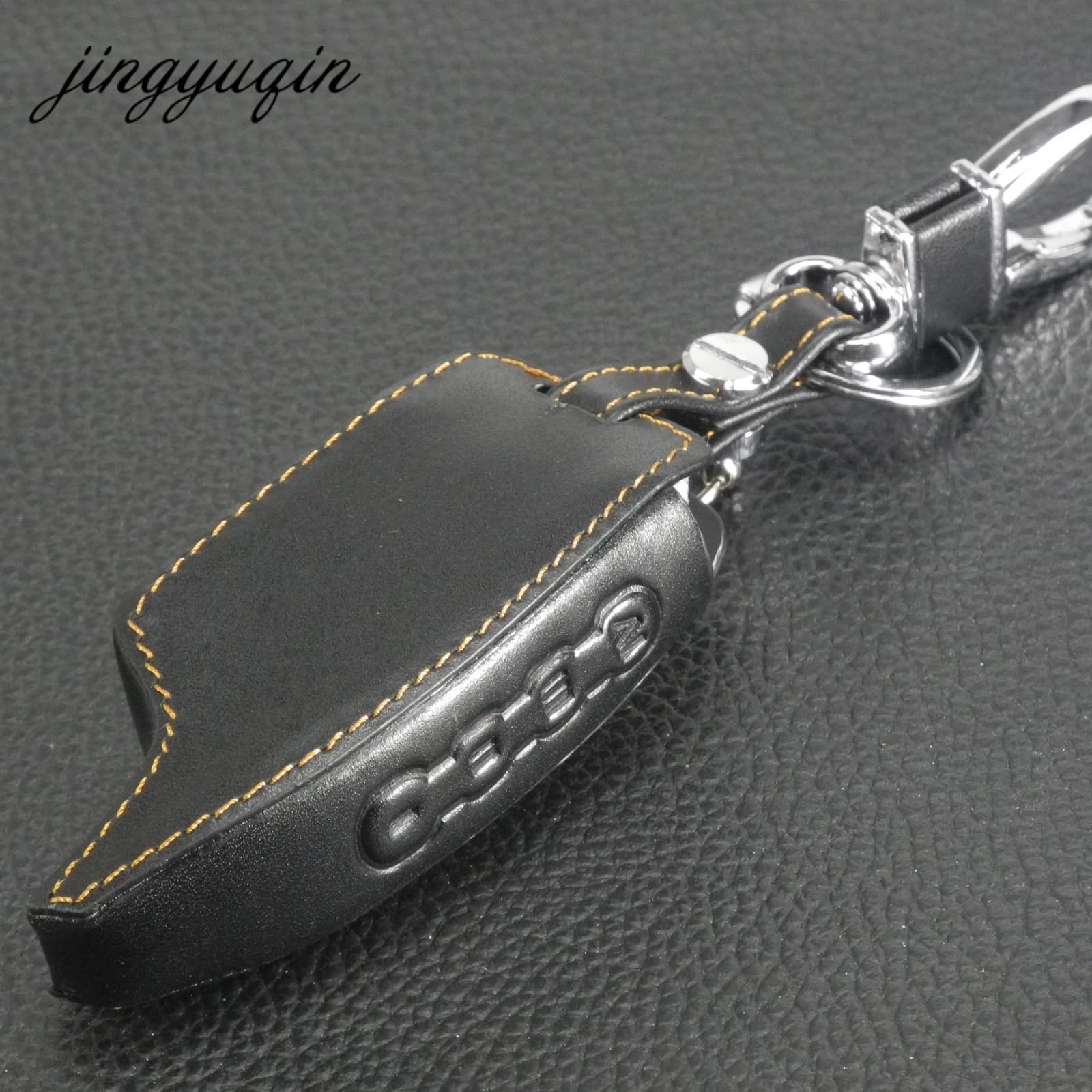 jingyuqin Leather Alarm Remote Keychain Case for Scher Khan For Scher-khan Magicar 5 6 M5 M6 Cover Holder