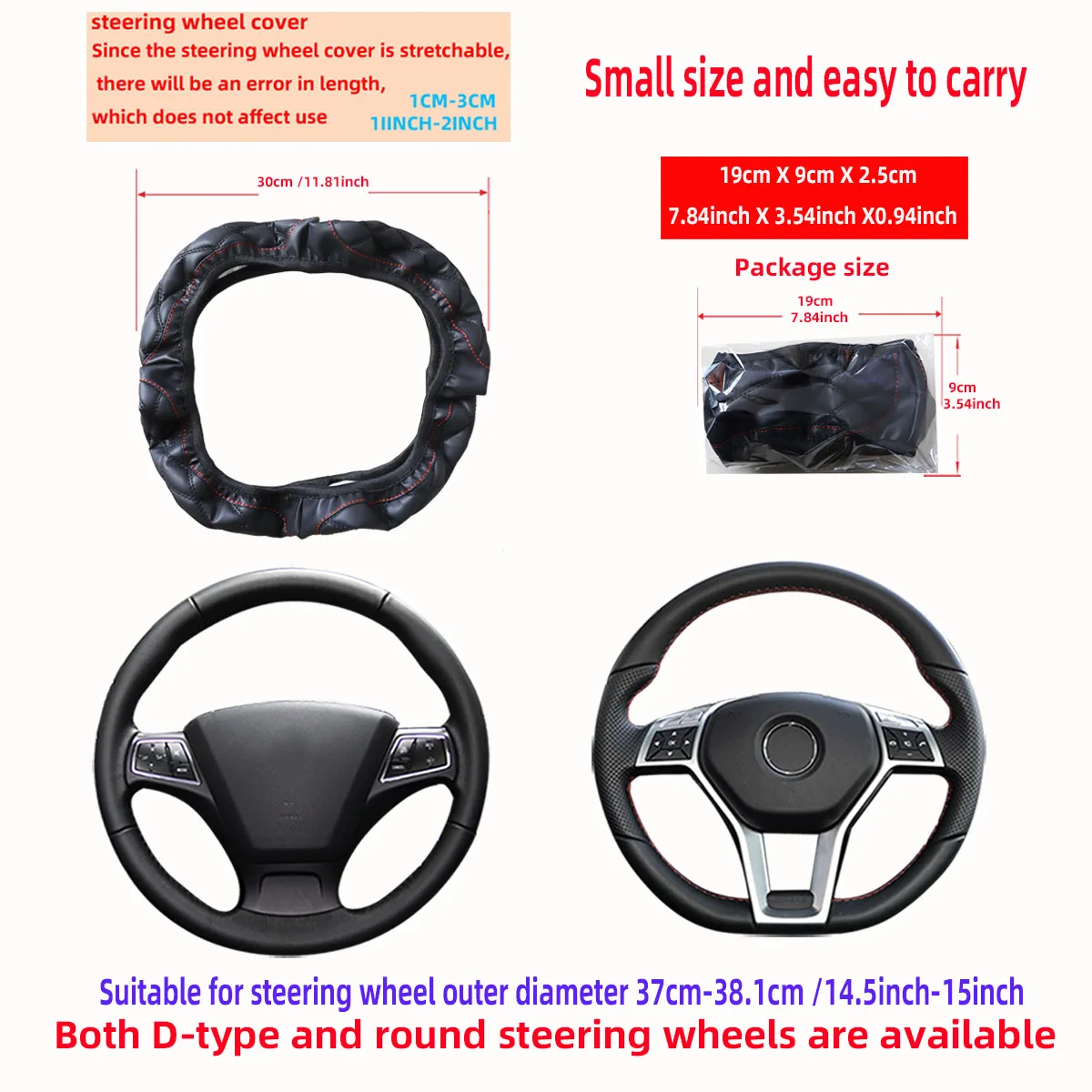 PU-Leder Dreidimensionale Diamantmuster-Bestickte Autofelgenlose Lenkradabdeckung (37-38CM) für Auto-Dekorationsartikel – Detail 4