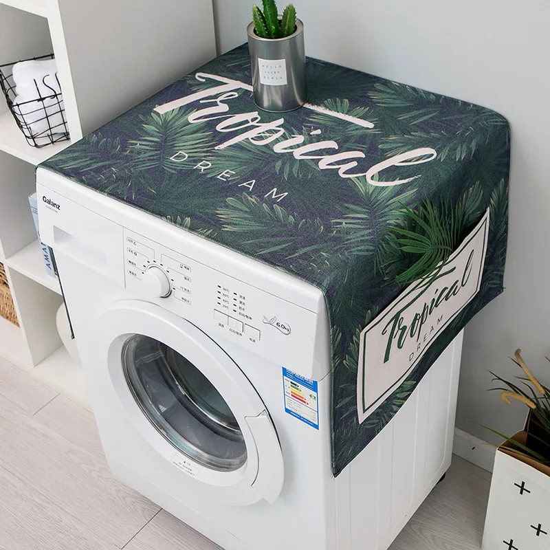 Nordic Washing Machine Cover Green Leaf Washing Machine Dust Cover Oven Microwave Refrigerator Protecor Modern Home Decor