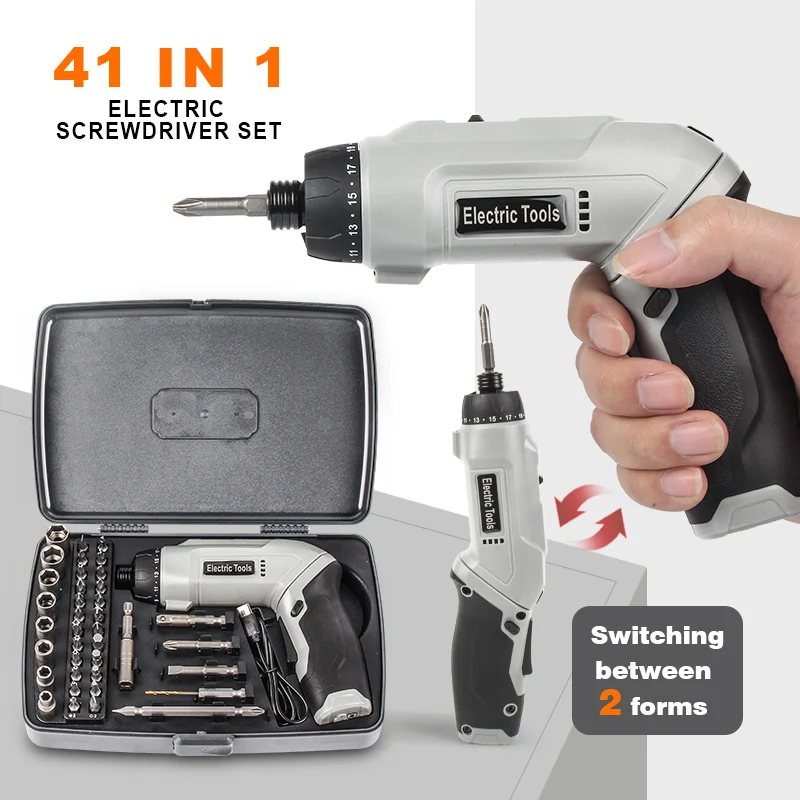 Cordless Drill 41 in 1 Rechargeable Electric Screwdriver Set Home Improvement Tools Professional Repair Power Tools with LED