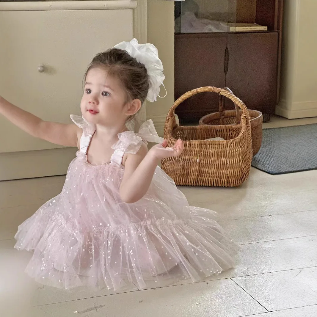 

Girls Princess Dress Gauze Skirt Suspender Summer Dress 2025 New Children's Mesh Skirt Summer Baby Korean Style Dress