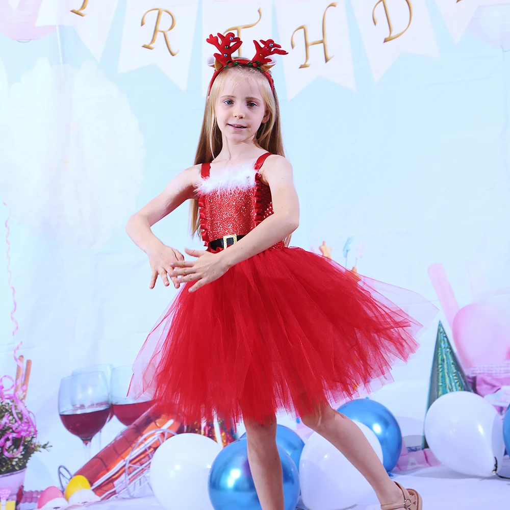 

Red Miss Santa Girls Costume Christmas Girls Tutu Dress with Headband Party Dresses Princess Ball Gown Baby Birthday Fancy Dress