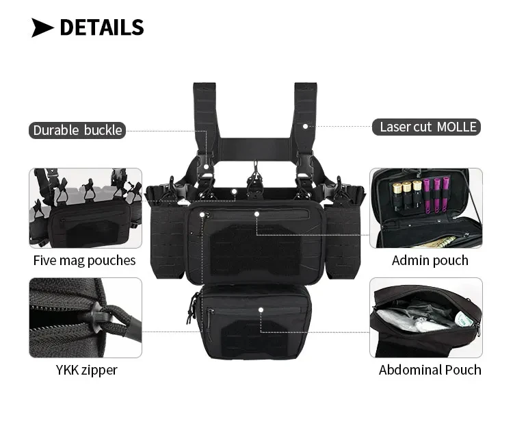 YAKEDA Camo Molle Chest Rig Fight Chassis Placard Laser Detachable Hook Loop Airsoft Magazine Pouch Tactical Plate Carrier Vest