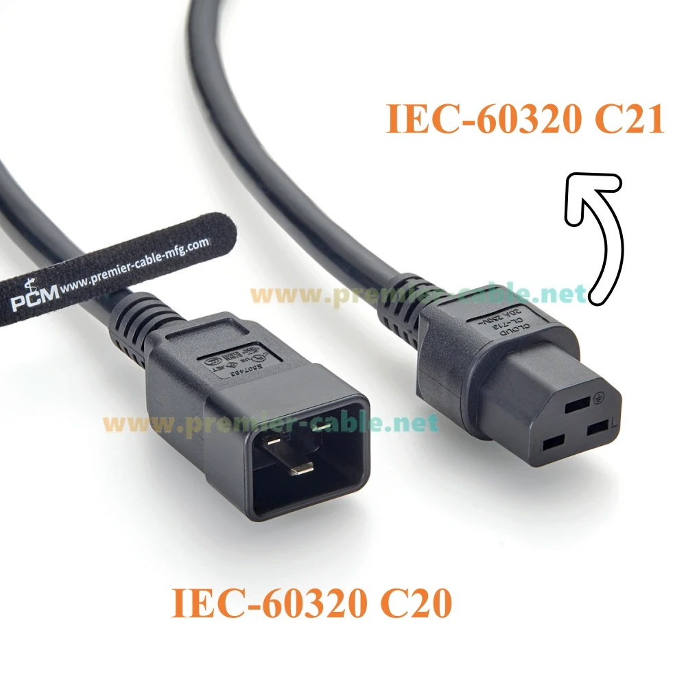 Heavy Duty C20 to C21 AC Power Cable, SJT 12AWG, 250V 20A, IEC-60320 Computer Server Power Extension Cord for Network, PDU, UPS