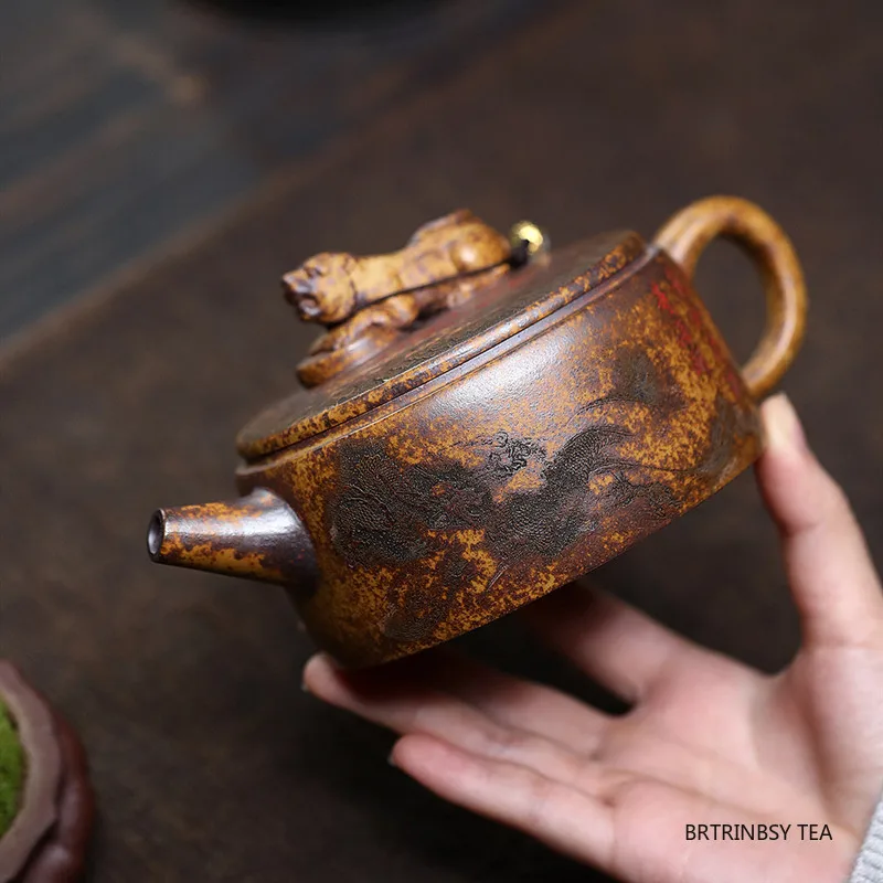 

Chinese Yixing Purple Clay Teapot Handmade Dragon Tiger Pattern Tea Pot Tradition Household Beauty Kettle Zisha Tea Set 330ml