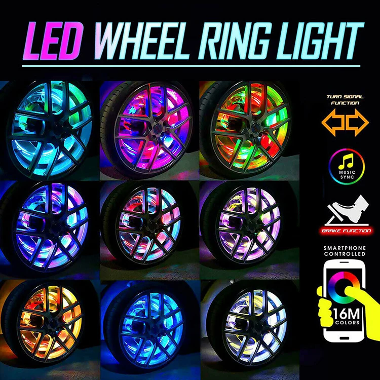 Wireless Blue tooth Control Led Chasing Flow Wheel Ring Kits for Car decoration