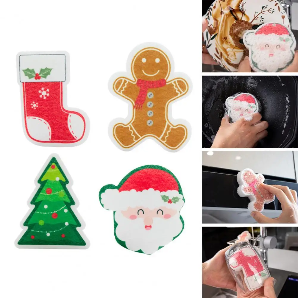 

Rag Set Multi-purpose Rags Christmas Theme Dishwashing Sponge Set with Superior Absorption Reusable for Dishes for Kitchen