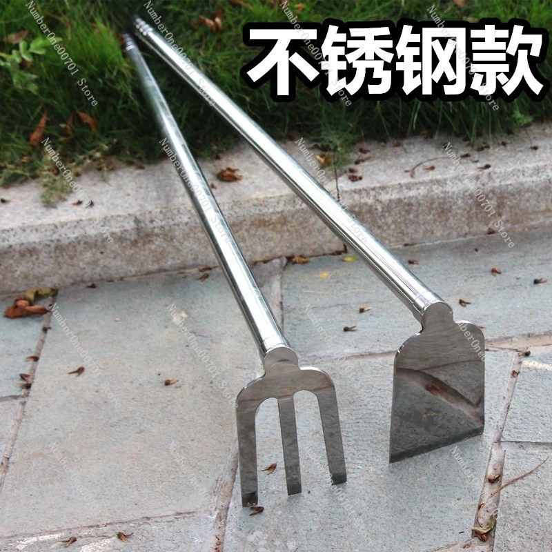 Heavy Duty Garden Rake Hoe, 3-Prong Digging Tool for Weeding & Tilling Soil, Long Handle