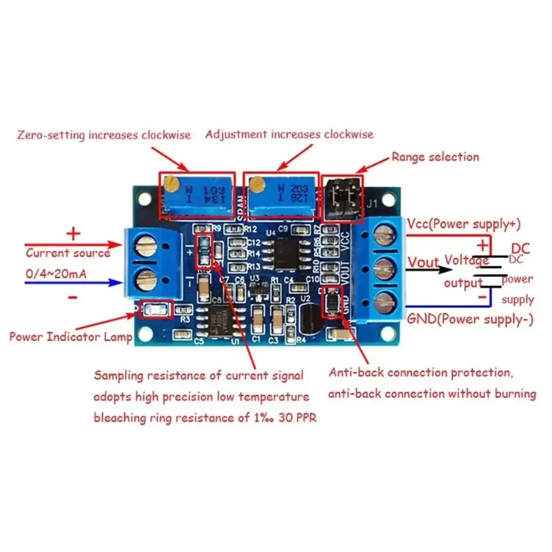 Current To Voltage Module Converter 0/4-20mA To 0-3.3V/5V/10V Voltage Transmitter Signal Conversion Conditioning Board