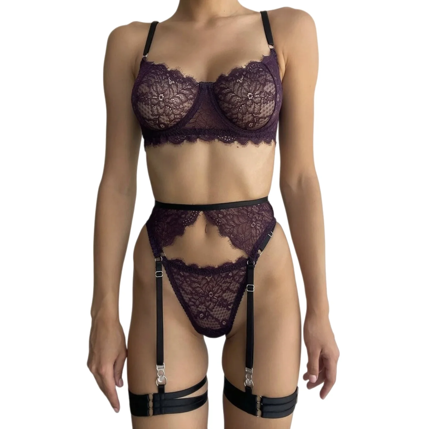 

Brskbzda New Sexy Lace Lingerie Seamless Female Underwear 3-Piece Garter Fancy Transparent Bra And Panty Set Brazilian Outfits