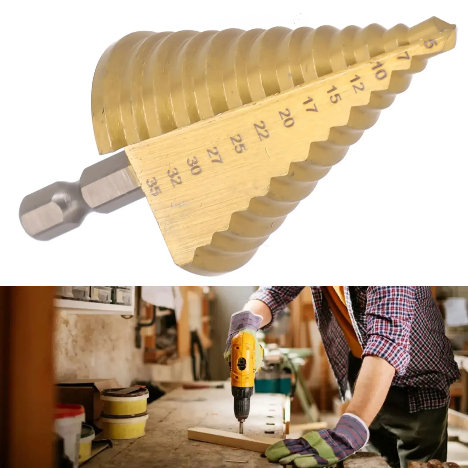 HSS Step Drill Bit Straight Groove Titanium Coated Wood Metal Hole Cutter 13 Steps Multiple Hole Cone Drill Bits 5-35mm