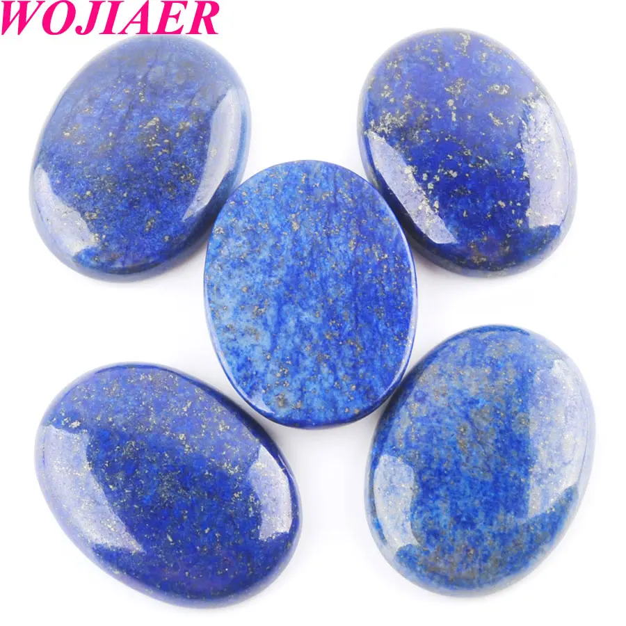 

WOJIAER 5Pcs/lot Natural Lapis Lazuli stone Oval Cabochon CAB Focal Flatback Beads For Earring Jewelry Making 18x25mm U8060