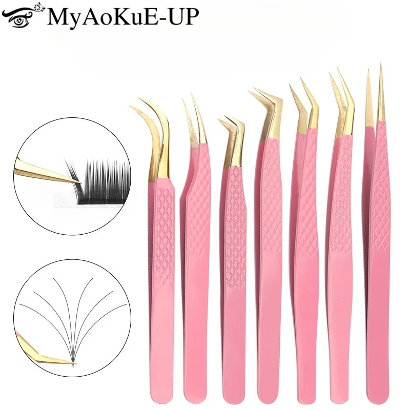 1 pçs pinças de extensão de cílios clipe de sobrancelha rosa aço inoxidável alta precisão cílios falsos pinças de levantamento ferramenta de maquiagem coreana