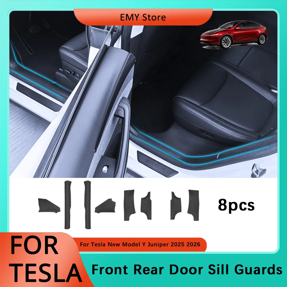 

TPE Front Rear Door Sill Guards 8Pcs Shortened Version Anti-Scratch Anti-Kick Protector Pedal For Tesla New Model Y Juniper 2025