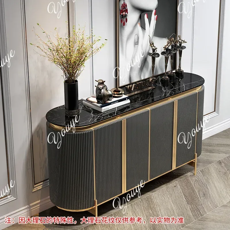 Hong Kong-style light luxury dining side cabinet,living room partition,modern simple marble dining side cabinet, ocker high-end