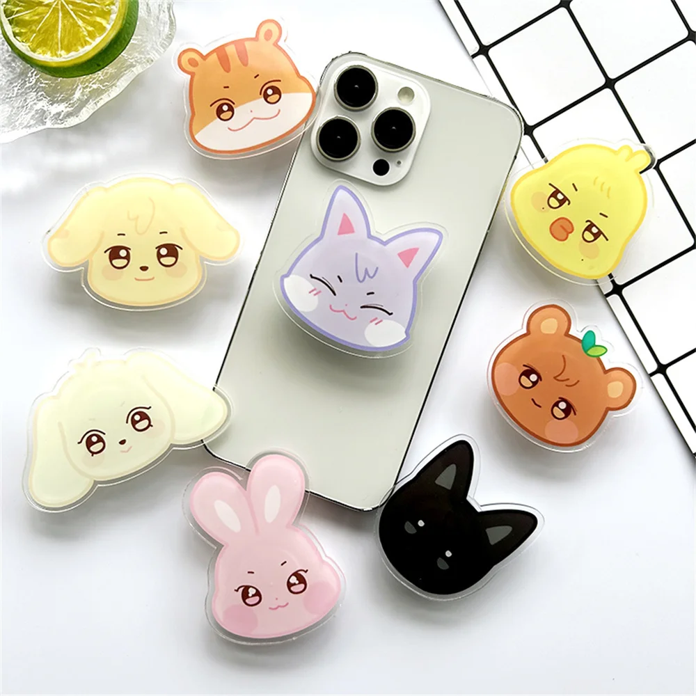 ATEEZ Phone Stand ANITEEZ Cartoon Cute PVC Retractable Transparent Acrylic Mobile Phone Support Yunho Yeosang Fans Creative Gift