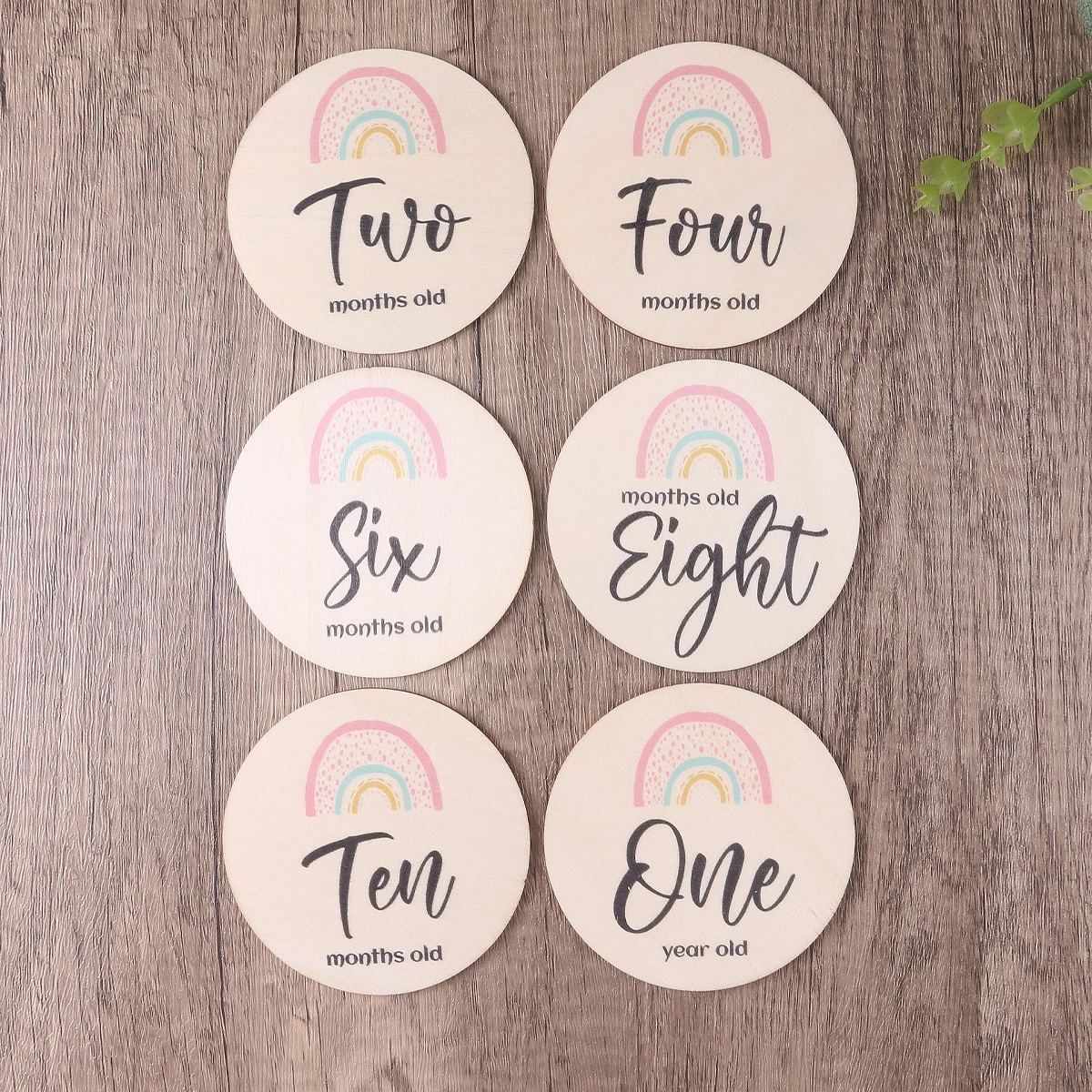 Ylsteed الوليد التصوير الدعائم خشبية الخشب رقاقة شهر تذكارية بطاقة نمو الطفل معلم قوس قزح رقائق خشبية محفورة بالليزر #4