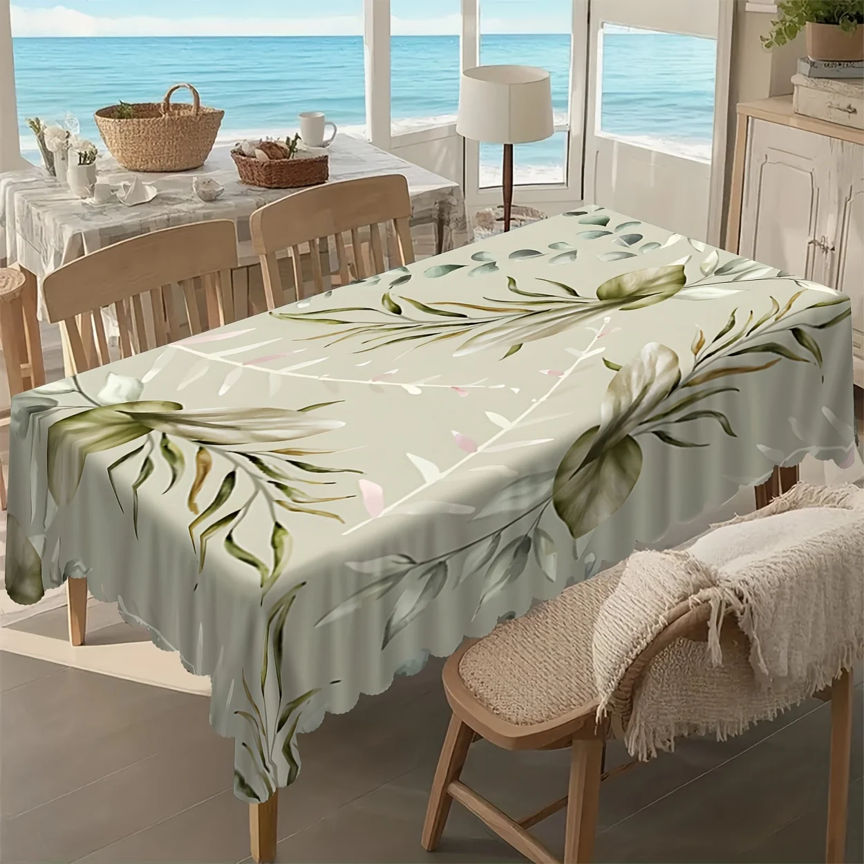 1 piece, polyester material, small and fresh green leaf patterned digital printed tablecloth, 4 different sizes.zyc