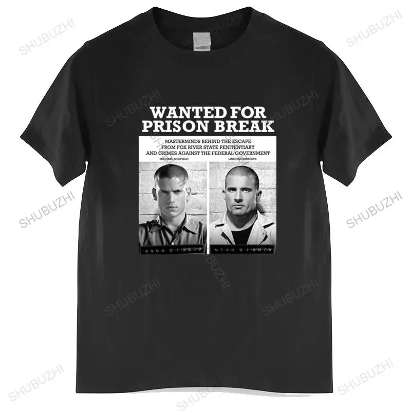 Tshirt men cotton tops Fitness Wanted for prison break Mens Couple Design A T Shirt Black men t shirt euro size