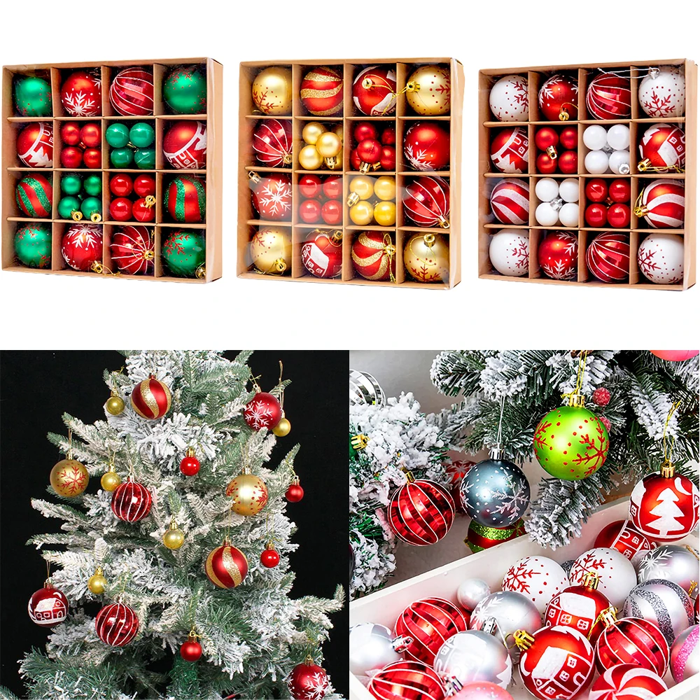 44-teiliges Weihnachtskugeln, bruchsicheres Weihnachtsschmuck-Set, hängendes Kugel-Set für Weihnachtsbaum, Hochzeit, Party-Dekoration