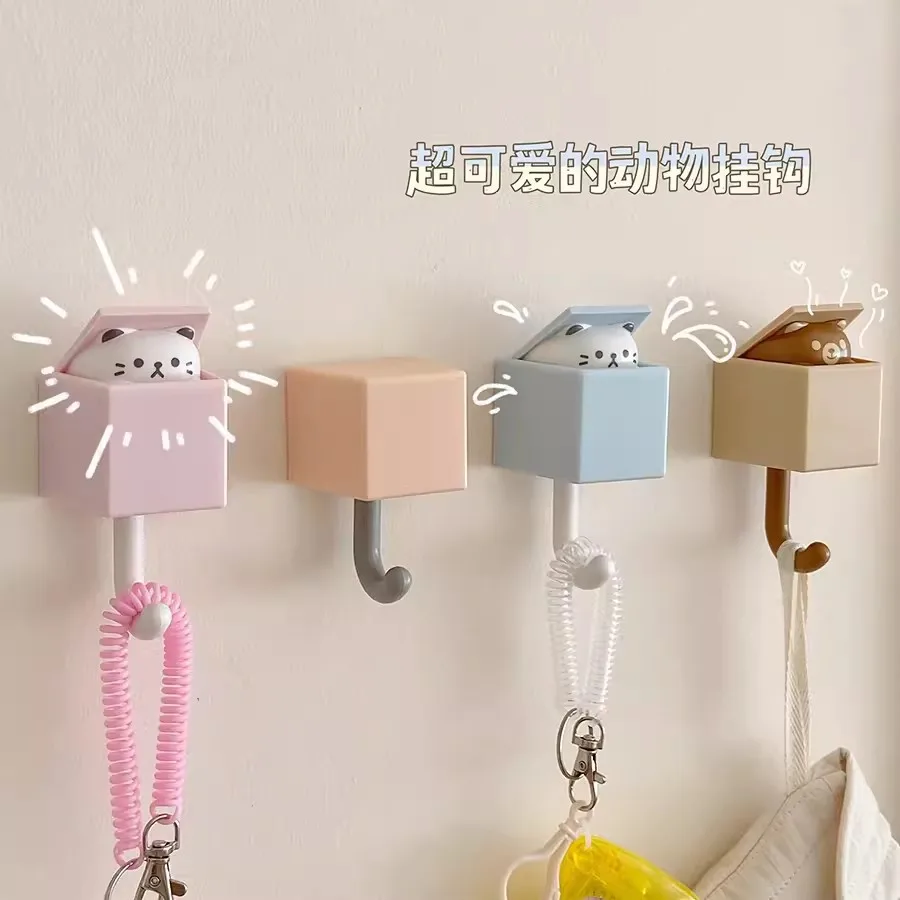 Wall Key Holder Cat Key Hooks Stickers Keychain Hanging Organizers Self Adhesive Storage Racks Hook for Keys Towels Coat Home