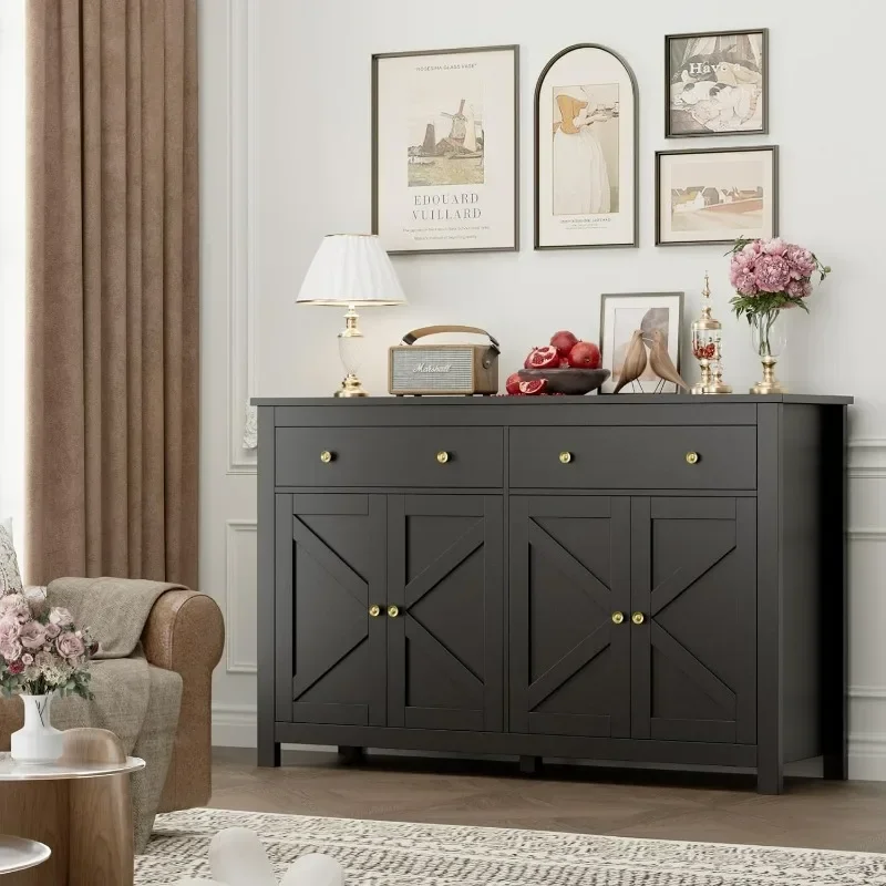 Black Sideboard Buffet Cabinet with Storage, 55.1