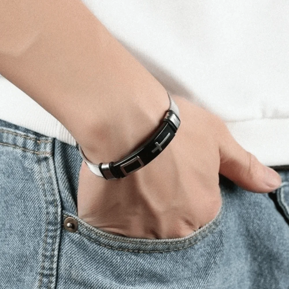 

Unique Stainless Steel Cross Bangles Adjustable Waterproof Couple Bracelet Classic Men's Jewelry Casual Wear