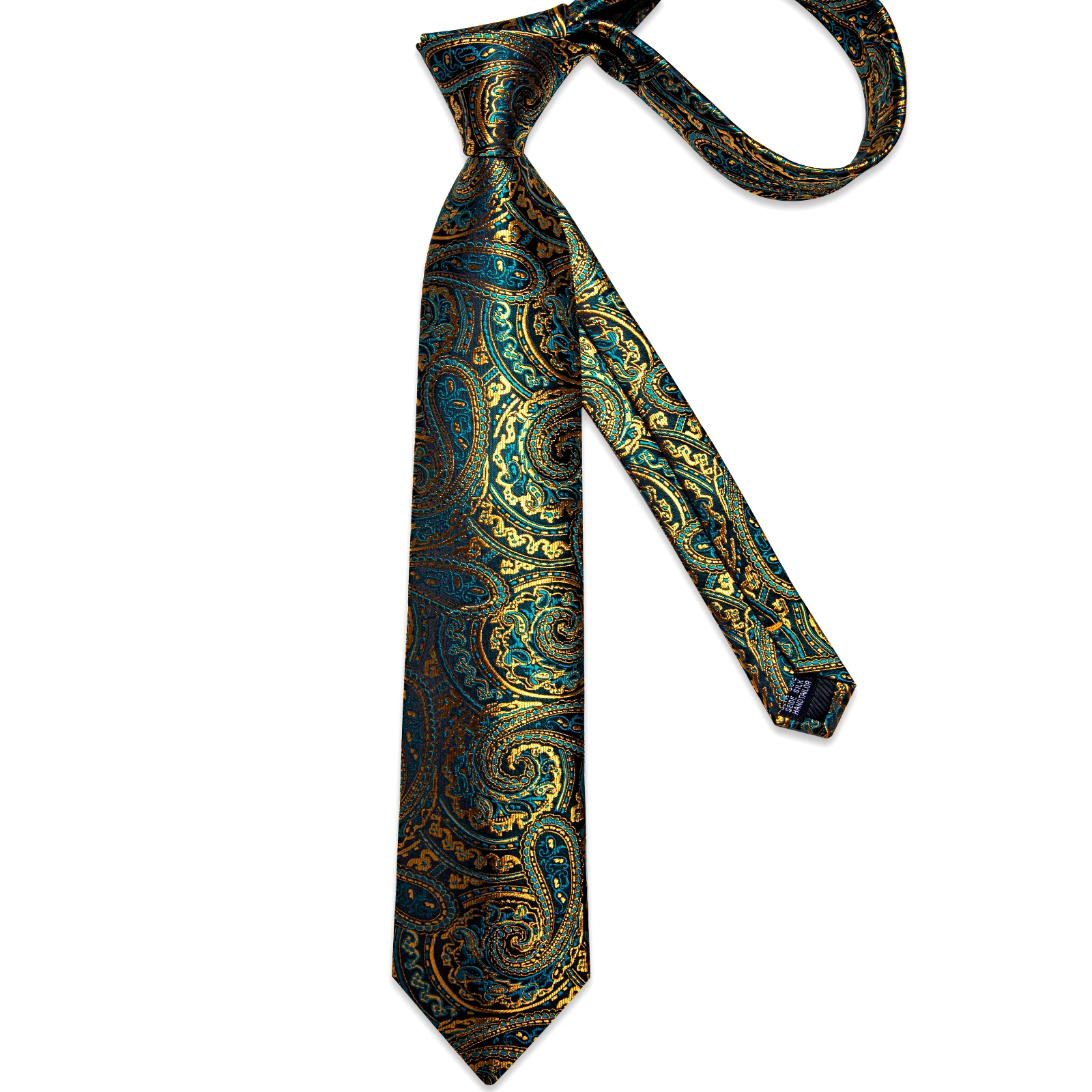 Grüne und goldene Paisley-Krawatten für Herren, Brosche, Einstecktuch, Manschettenknöpfe, Business-Hochzeitsanzüge, Bräutigam-Accessoires, Geschenk – Detail 12