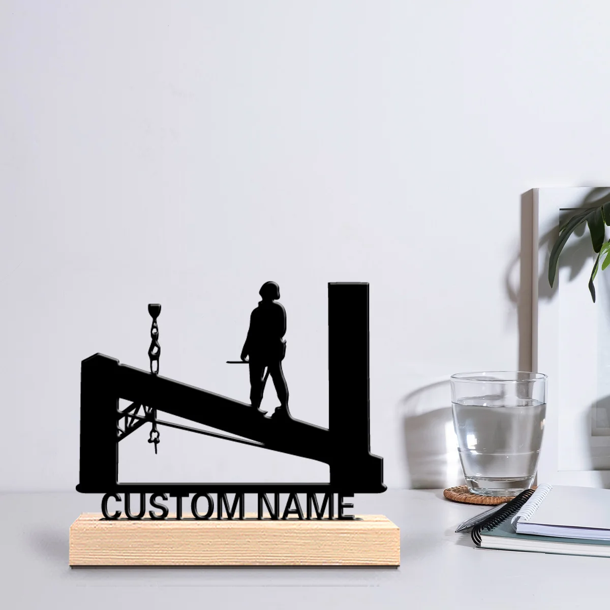 1 قطعة أزياء شخصية مخصصة الهندسة المدنية بناء تماثيل معدنية فن معدني مع قاعدة خشبية مناسبة كهدية للمحترفين #2