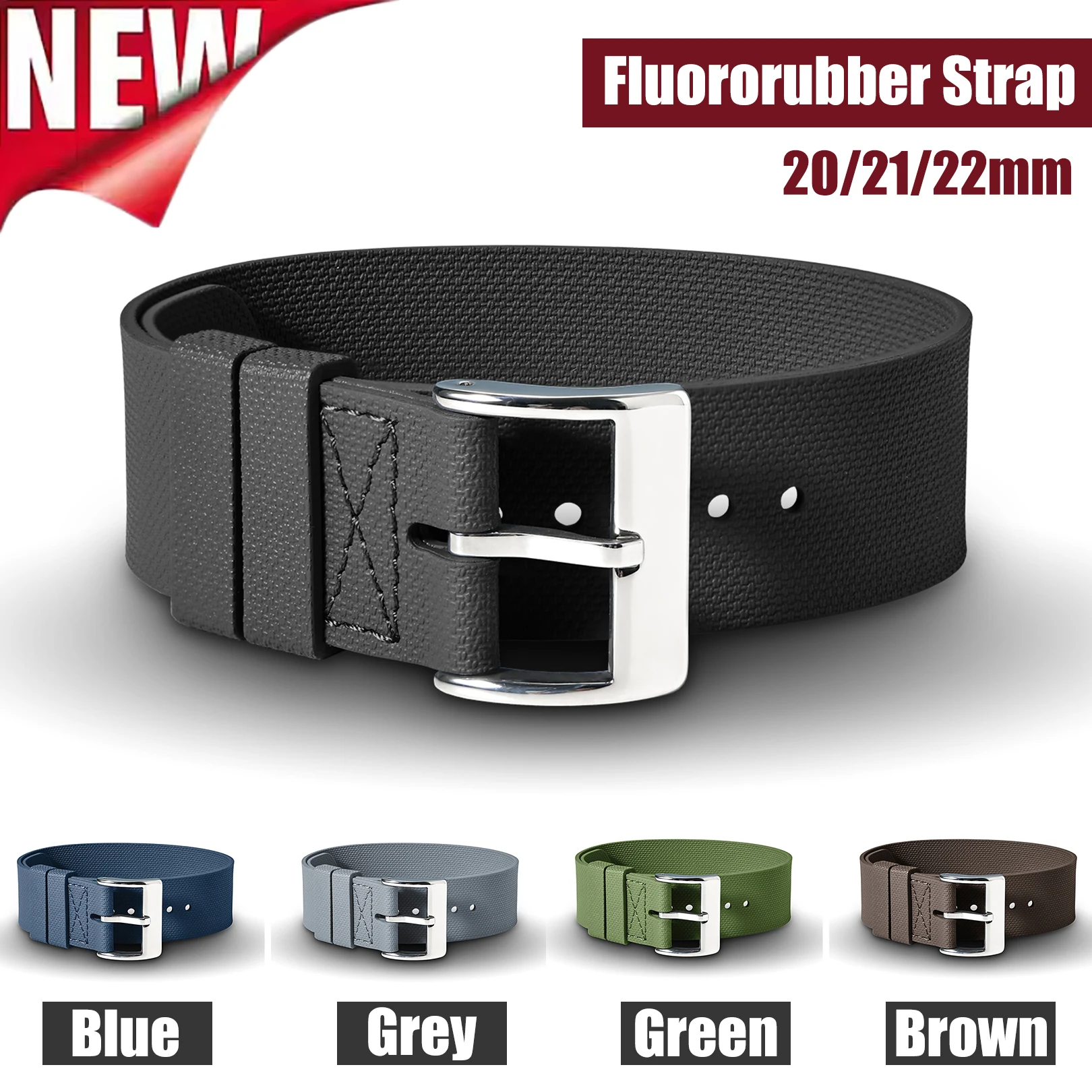 

New Sports Fashion One Piece FKM Rubber Watch Band 20mm 21mm 22mm Watch Strap for Seiko for Omega Wristband for Men Women Belt