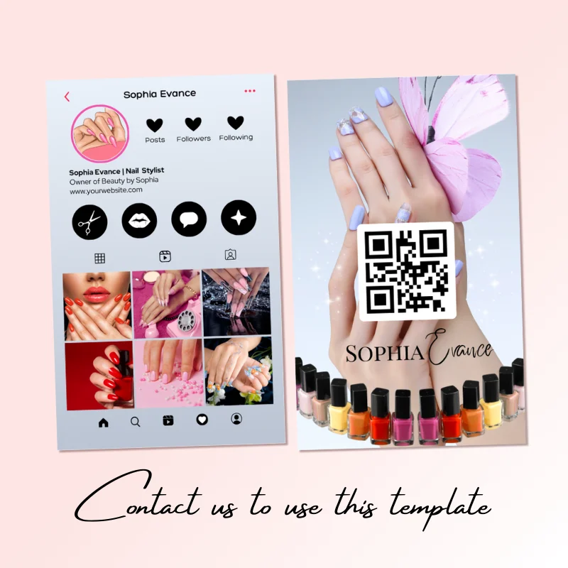 DsgnTouch Personalized Instagram Business Card with Your QR Code Diy Craft IG Small Business Cards Template for Nail Salon