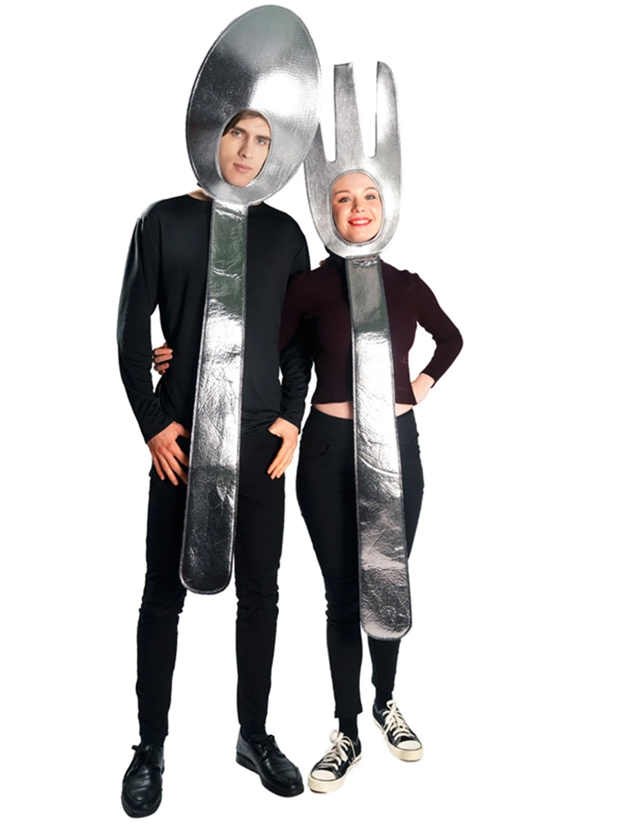 

loween Couple Funny Men Women Dining Utensils Costume eup Dance Performance Cosplay Clothes Stage Performance Outfits