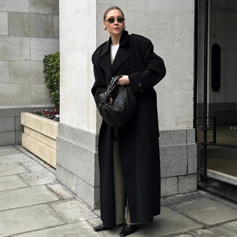 

High-end Fashionable Warm Coat in Stock New Autumn and Winter Korean-style Versatile Double-breasted Lapel Woolen Long OutCoat