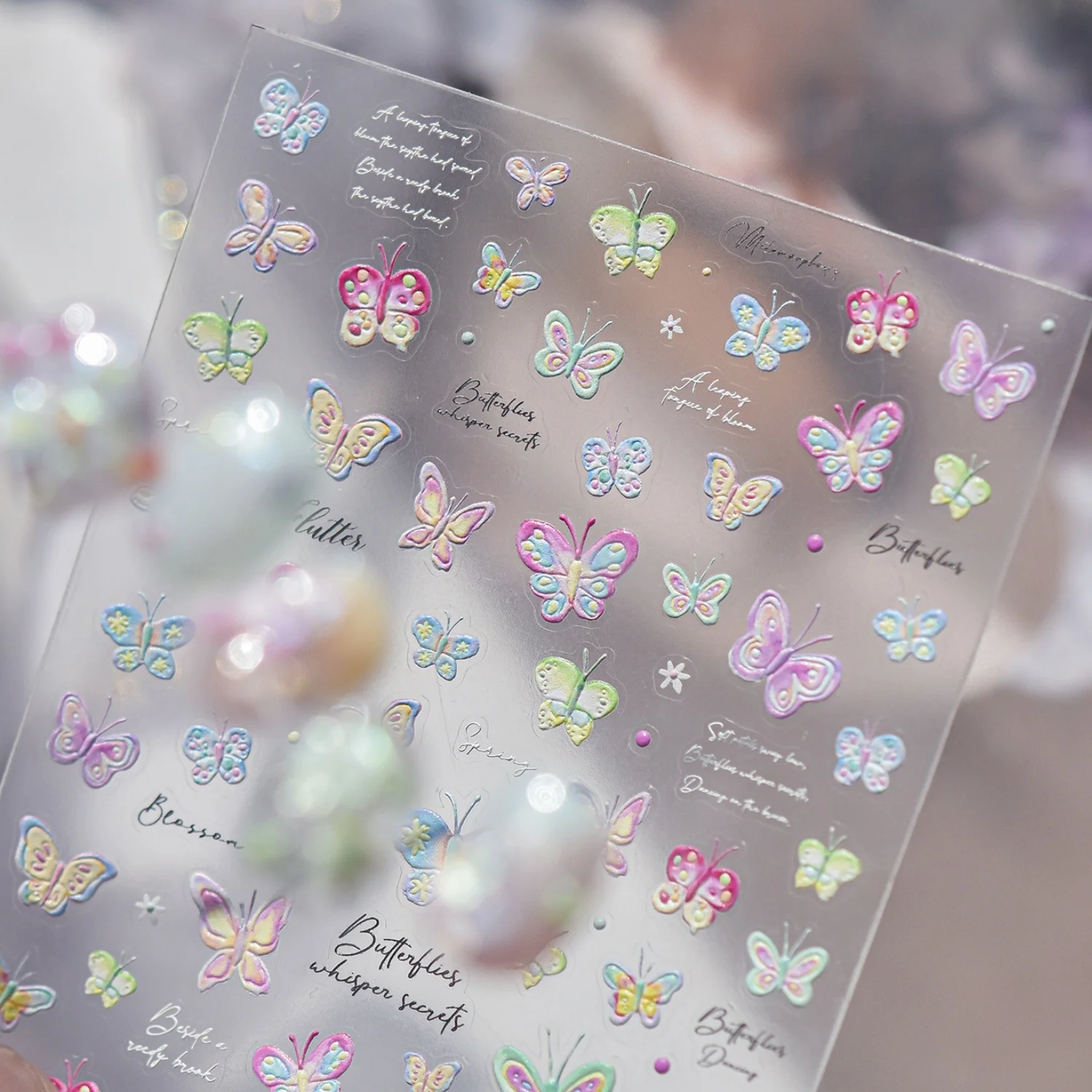 1pcs 5D Colorful Hand Painted Butterfly Nail Art Stickers Gentle Retro Vintage Embossed Colorful Butterfly Nail Decals Manicure