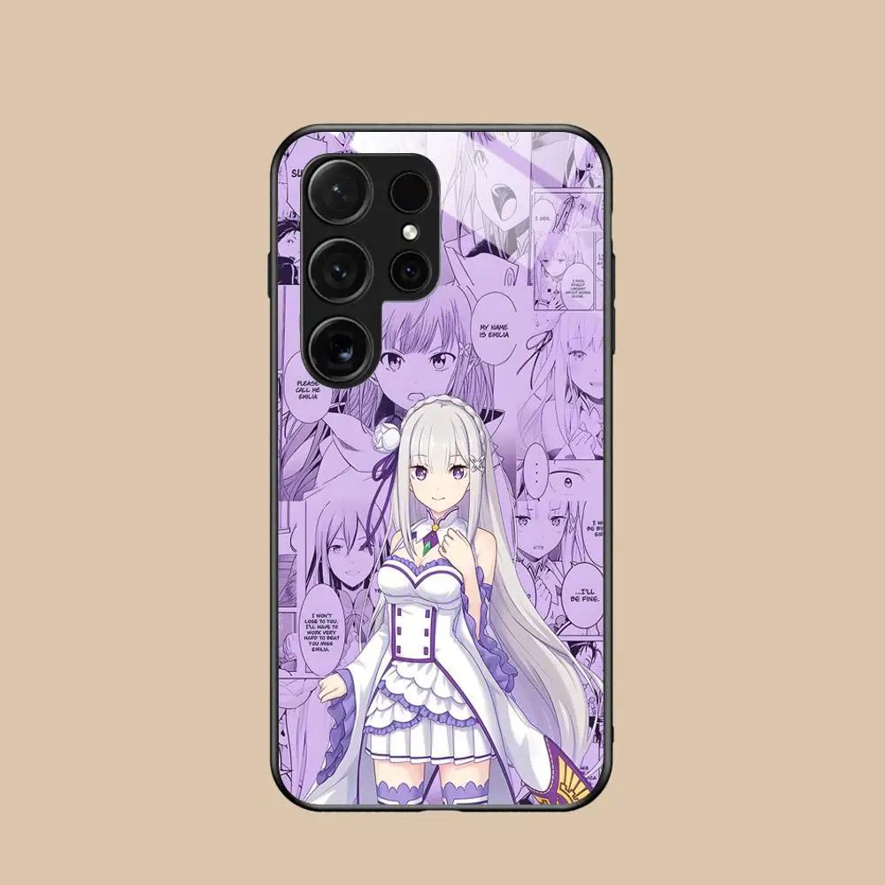 ReZero Emilia Waifu Mobile Phone Case for Samsung Galaxy S25 S24 S23 S22 S21 S20 Note20 Plus FE Ultra Glass Cover Luxury Cover