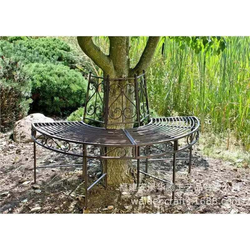 Garden wrought iron tree chair outdoor retro park courtyard villa round American country outdoor back chair