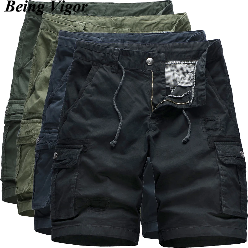 

Being Vigor 100% Cotton Washed Mens Shorts Knee Length Multi Pockets Male Cargo Shorts Casual Shorts Half Track Pants Trousers