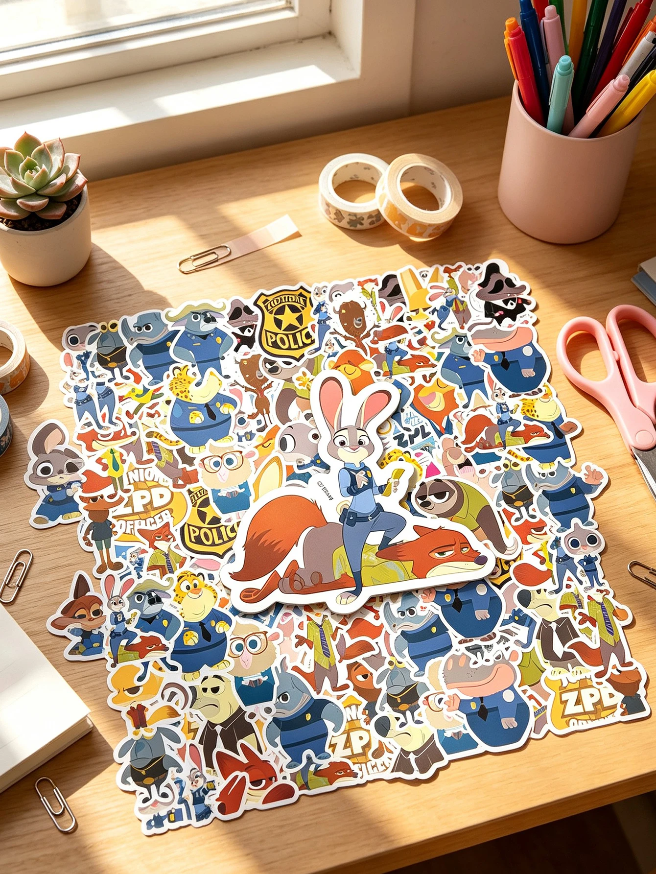 50Pc Cute Zootopia Waterproof Sticker, Cartoon Decals for DIY Phone Case Water Bottle Laptop Luggage Journal Stationery Supplies