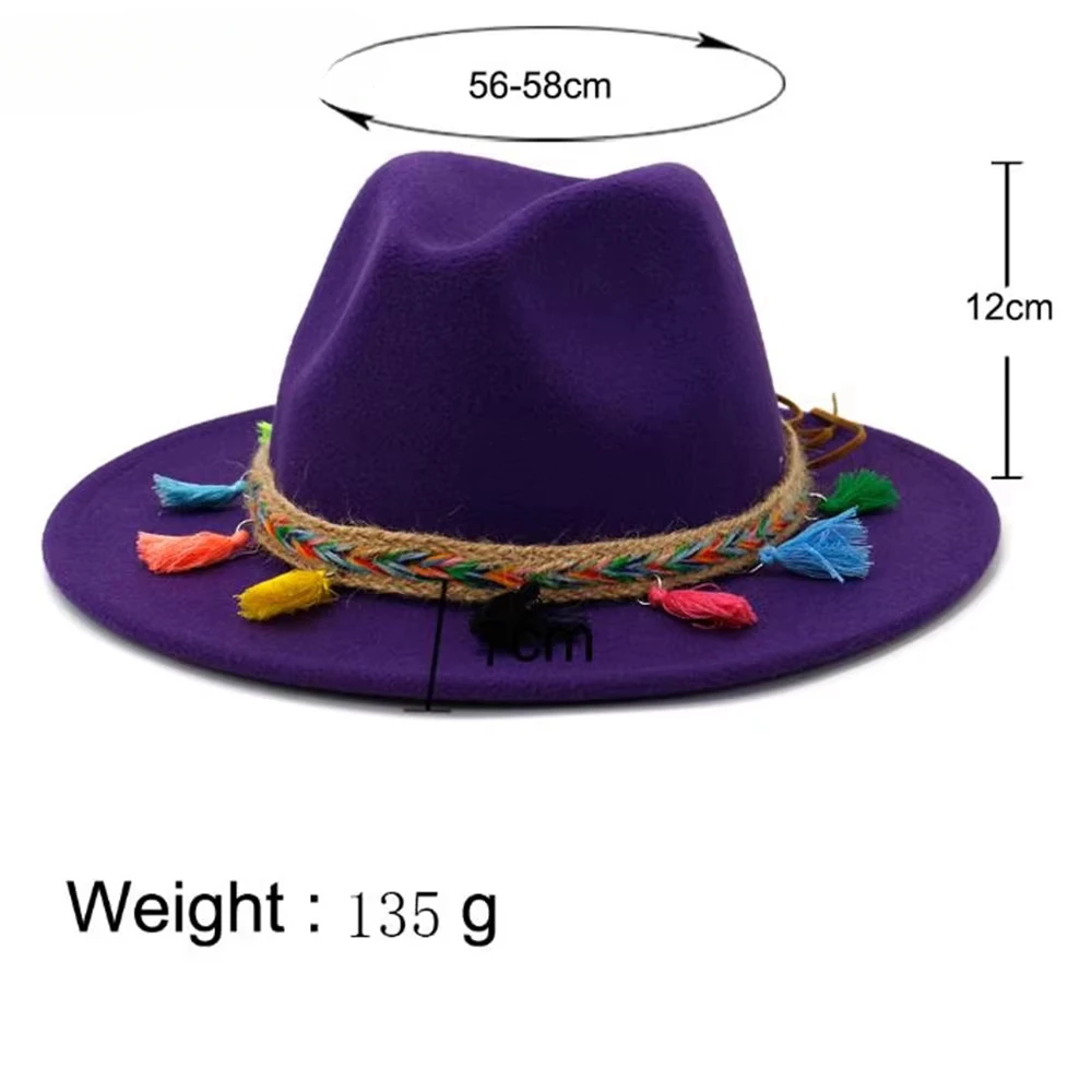 HOAREE Fedora blanca, cinturón colorido, sombrero de fieltro de diseño a la moda para mujer, sombrero Trilby con borlas, sombrero Fedora de viaje Panamá