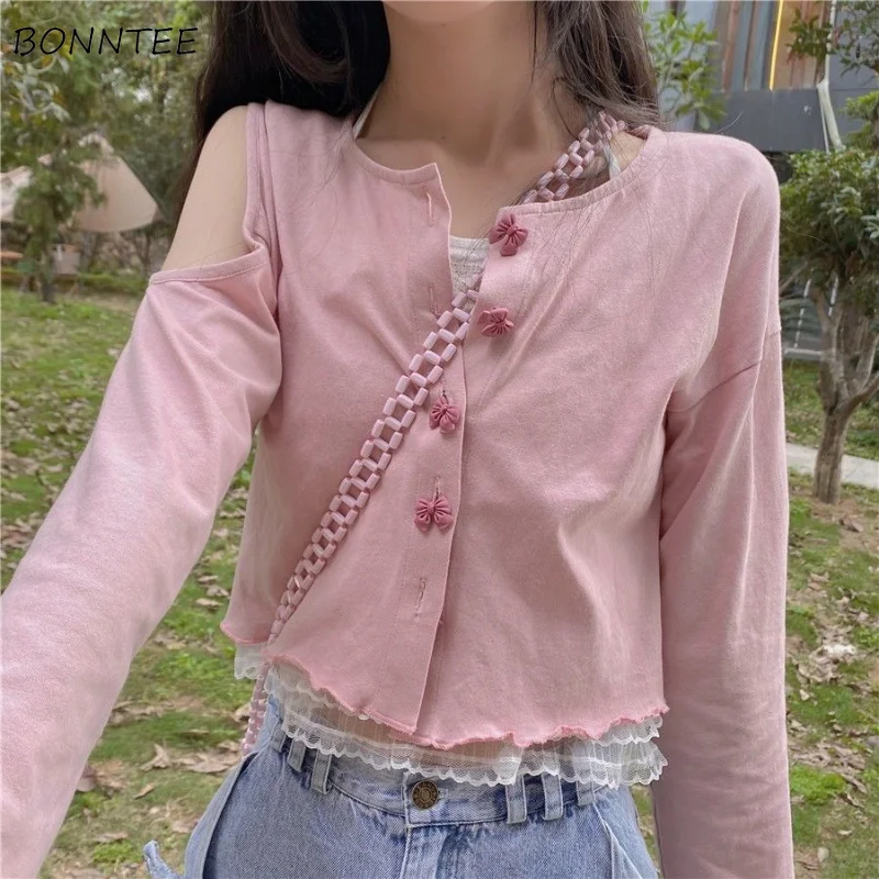 

Jackets Women Off Shoulder Designed Hotsweet Popular Leisure Korean Style Simple All-match Spring Daily Students Graceful Retro