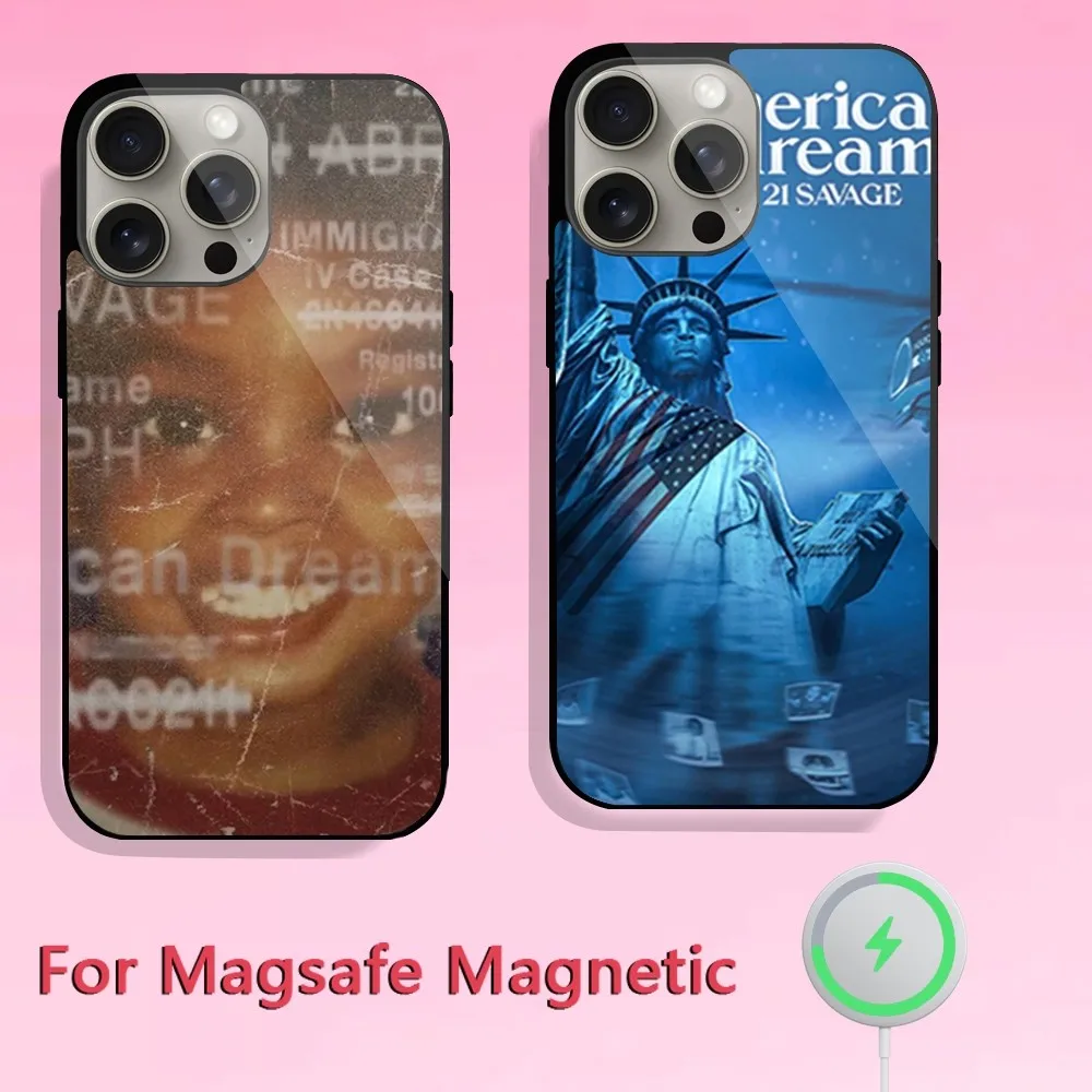 Rapper 21 S-Savage American Dream Phone Case For iPhone 11 12 13 14 15 Plus Pro Max Magsafe Magnetic Wireless Charging shell