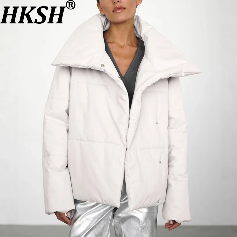 

HKSH 2023, осенне-зимнее новое женское стеганое пальто, водолазка, однотонная асимметричная теплая ватная куртка на пуговицах HK14098
