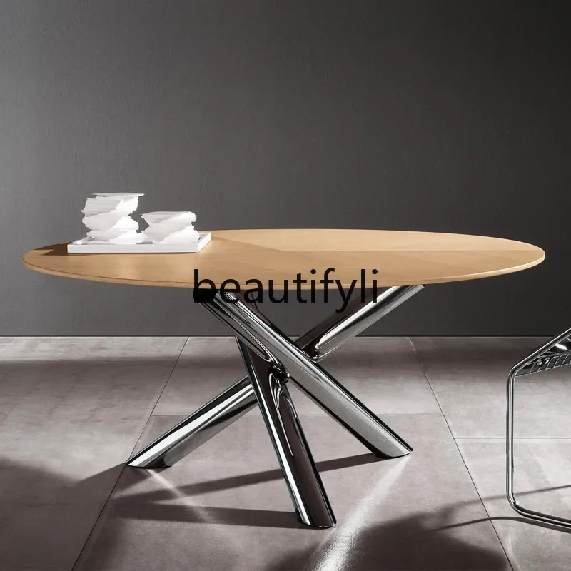 

X Light Luxury Solid Wood Dining Table Marble Negotiation Round Dining Table Simple Balcony Small Apartment Home Use