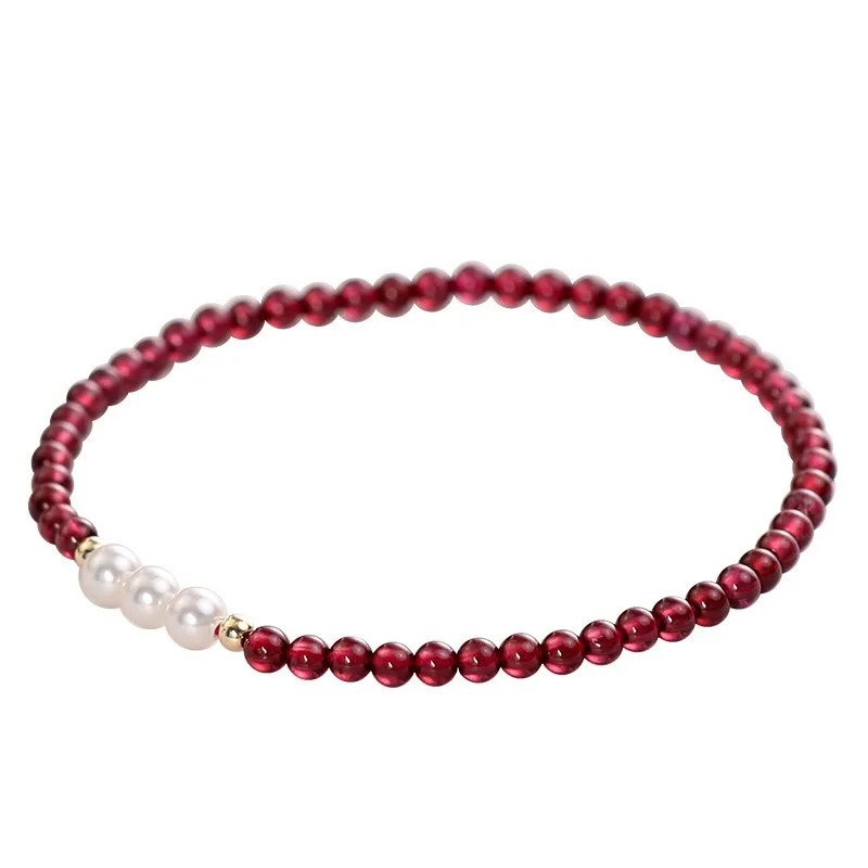 Minar Luxury Red Color Natural Stone Garnet Freshwater Pearl Strand Bracelets for Women 14K Real Gold Plated Copper Accessories