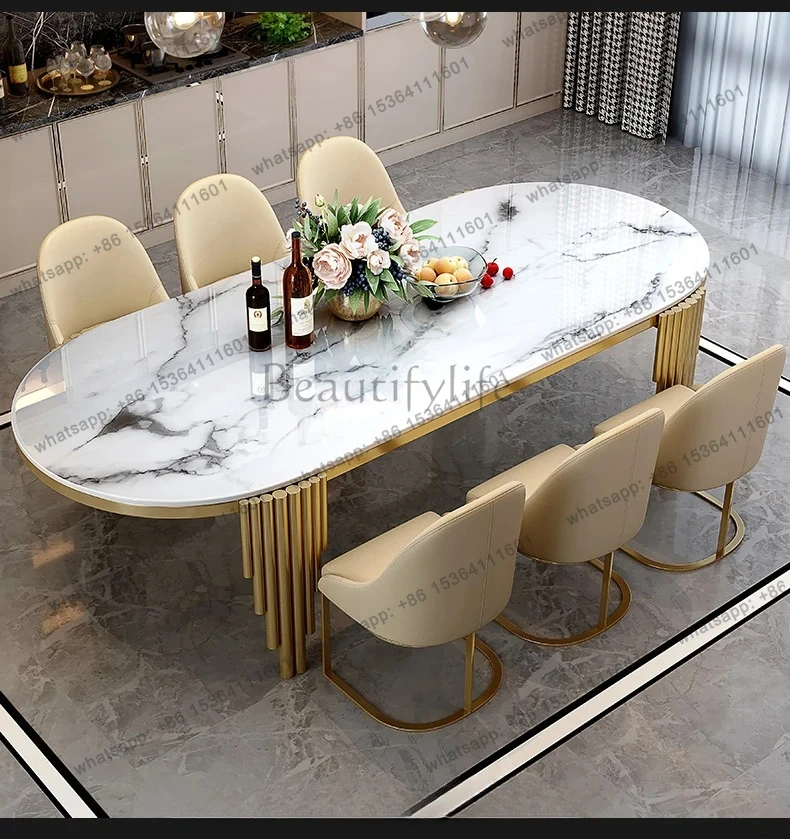

Ellipses Marble Dining Room Gold Stainless steel Leg Seats 6-8 People Dining Table