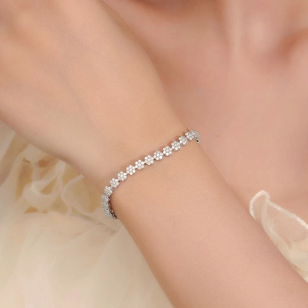 GRA معتمد 4.5 مللي متر زهرة مويسانيتي كامل التنس القلائد سوار للنساء 925 فضة أنيقة المختنق مجوهرات فاخرة