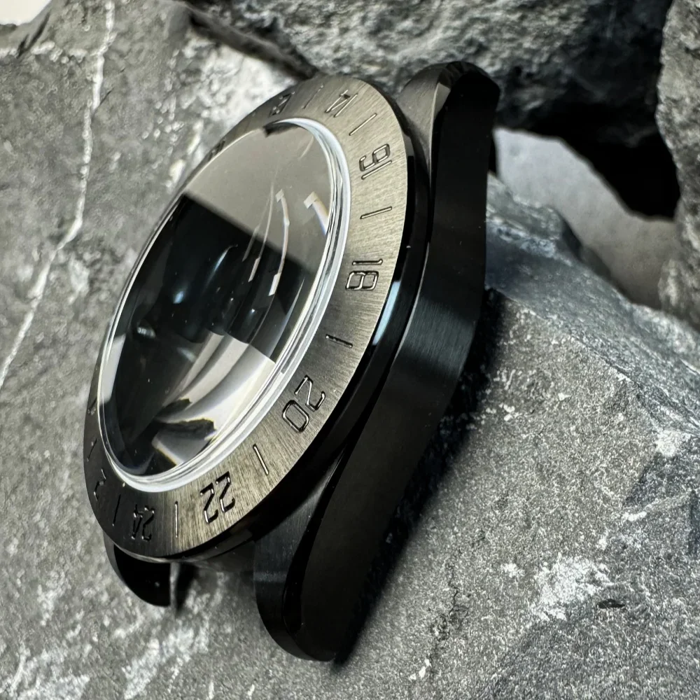 40mm EXP 24 시간 GMT 스틸 베젤 시계 케이스 4R35 4R36 NH34 NH35 무브먼트 사파이어 익스플로러 시계 액세서리 PVD