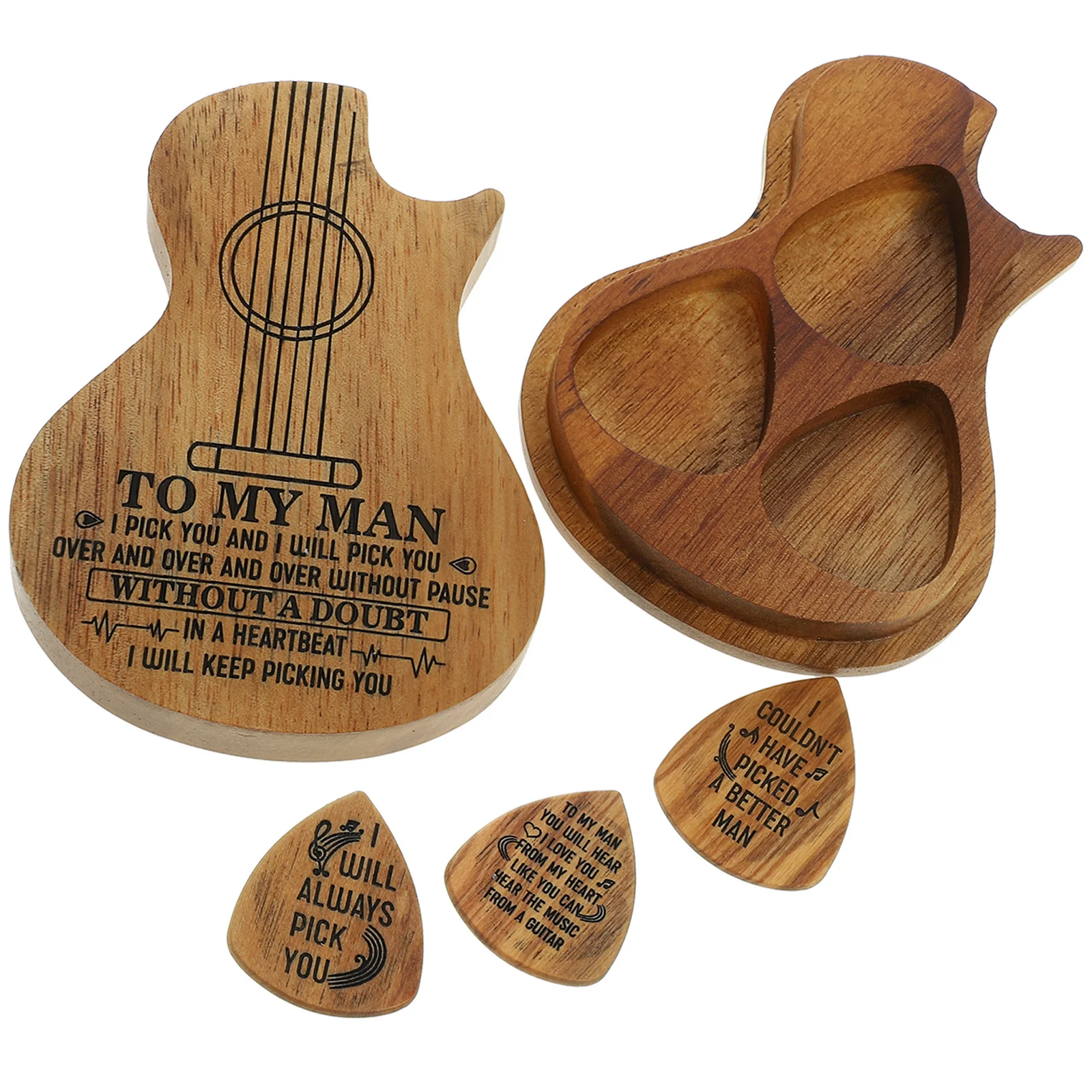 

1Set Wooden Guitar Storage Case Holds 3 Picks Lightweight Portable Organizer Guitar Accessories Perfect Gift