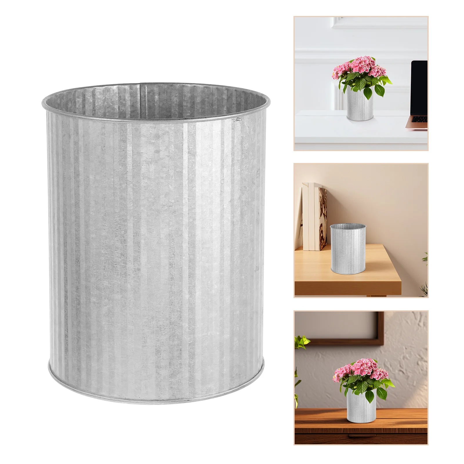 Tin Flower Pot Farmhouse Vase Metal Floral Container Galvanized Trash Can Iron Planters Decorative Pail Bucket