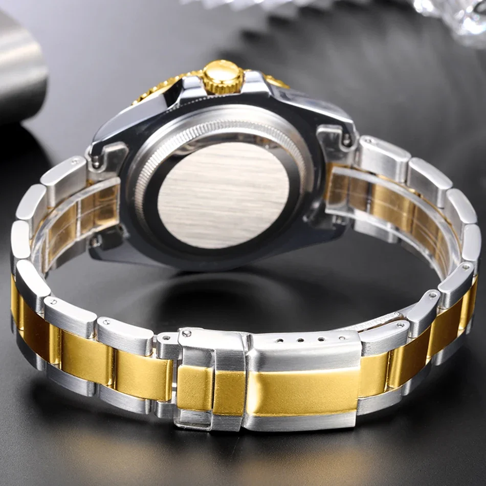 ساعات أوتوماتيكية للرجال ميكانيكية ذاتية الرياح من الفولاذ المقاوم للصدأ باللون الذهبي والأزرق والأخضر والأحمر وفاخرة مضيئة